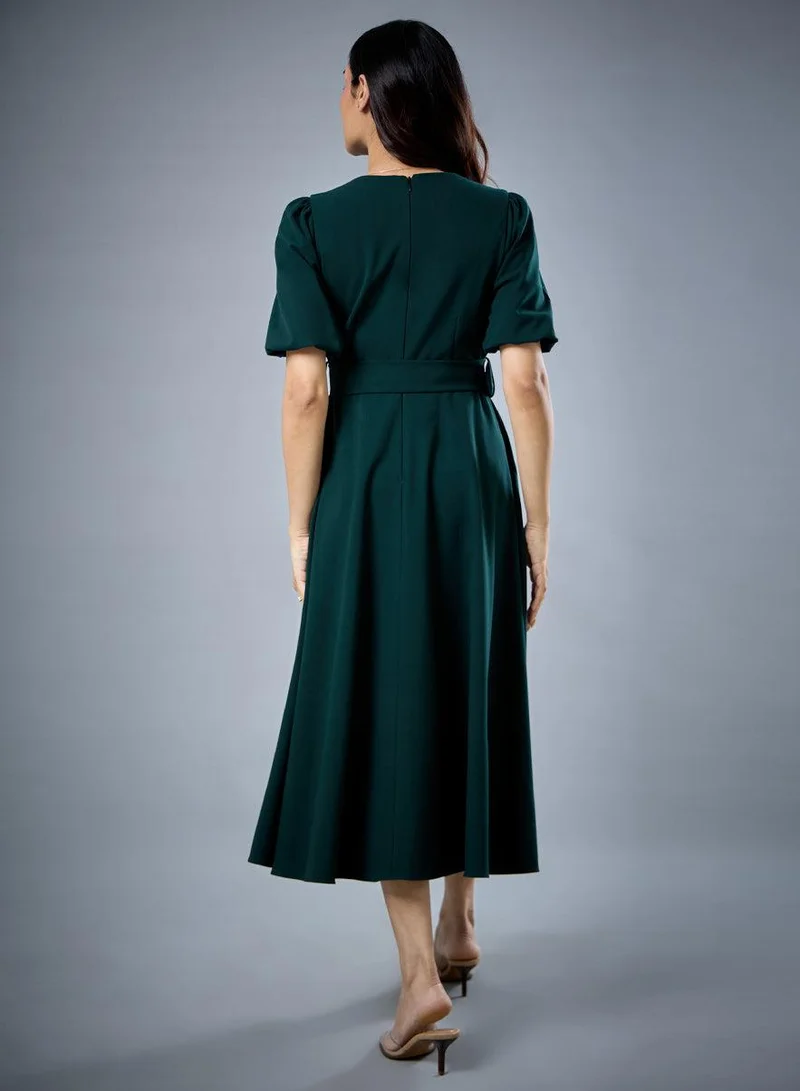 زجزاج Sleeve Pleat Detailed A Line Dress